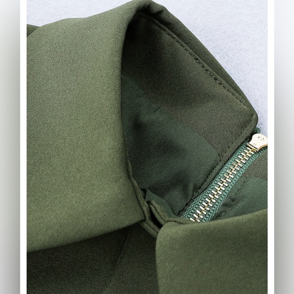 Army Green Uniform Ruched Mini Dress - Picture 6 of 7